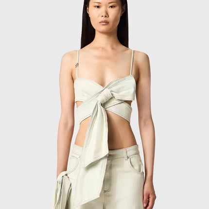 TALKLESSFASHION Denim Bow Bandeau Wide-Leg Set