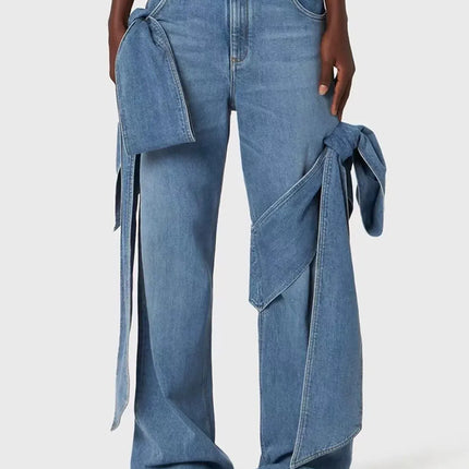 TALKLESSFASHION Denim Bow Bandeau Wide-Leg Set