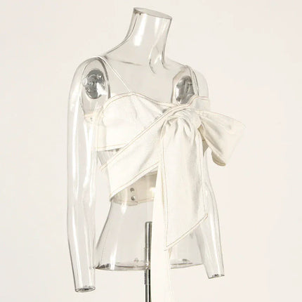 TALKLESSFASHION Denim Bow Bandeau Wide-Leg Set