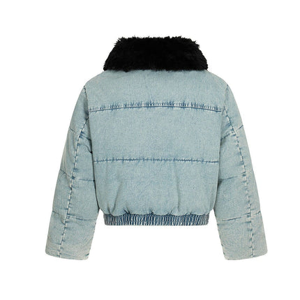 TALKLESSFASHION Denim Fur Collar Puffer Jacket