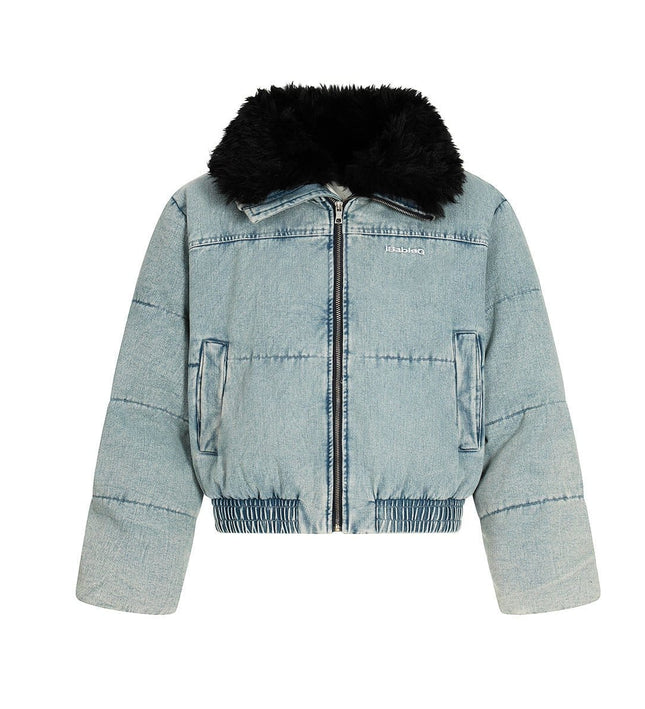 TALKLESSFASHION Denim Fur Collar Puffer Jacket