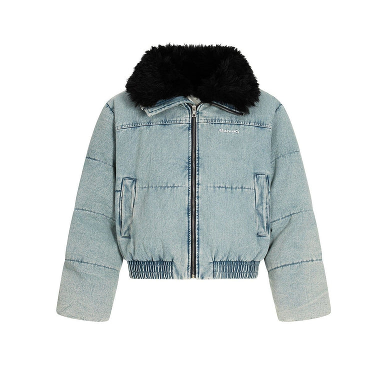 TALKLESSFASHION Denim Fur Collar Puffer Jacket