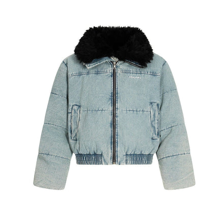 TALKLESSFASHION Denim Fur Collar Puffer Jacket