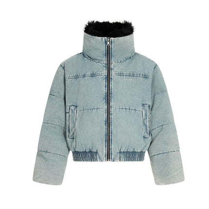TALKLESSFASHION Denim Fur Collar Puffer Jacket