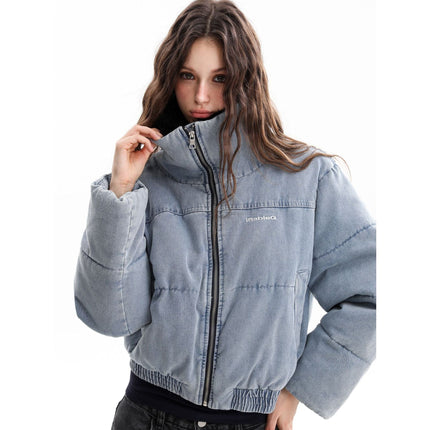 TALKLESSFASHION Denim Fur Collar Puffer Jacket