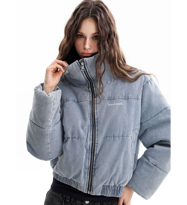 TALKLESSFASHION Denim Fur Collar Puffer Jacket