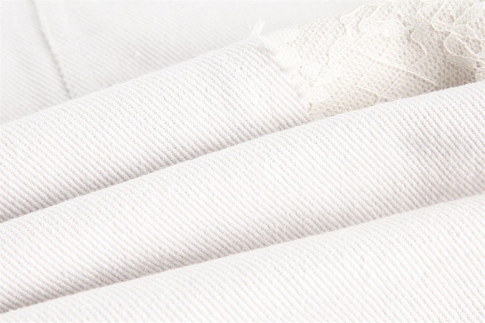 TALKLESSFASHION Denim Lace Patchwork Short—-4091