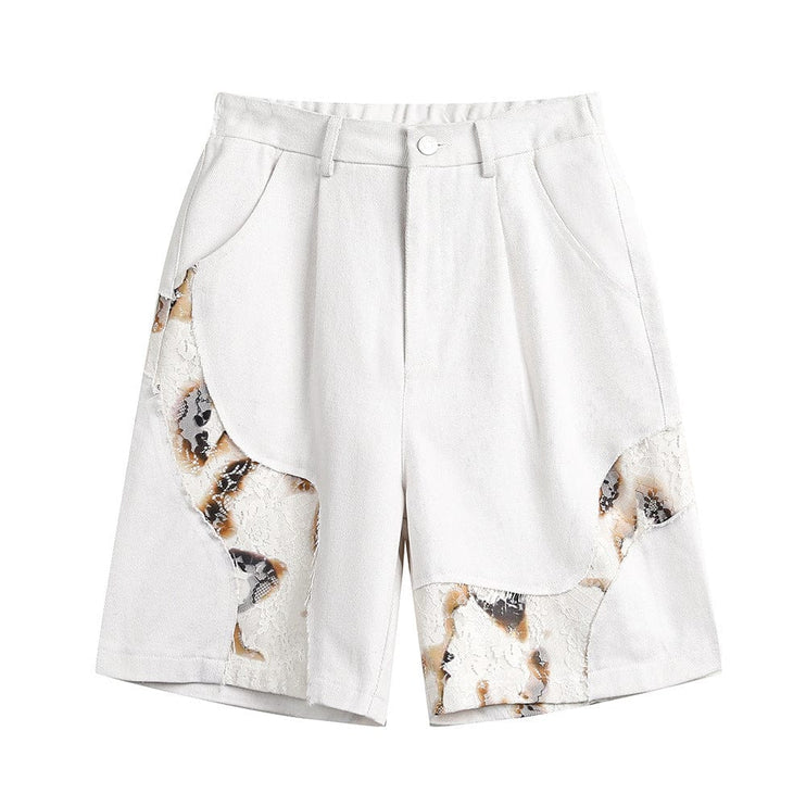 TALKLESSFASHION Denim Lace Patchwork Short—-4091