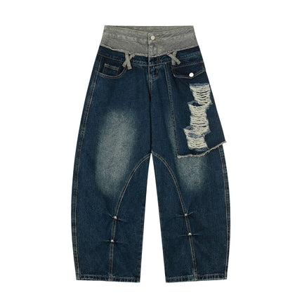 TALKLESSFASHION Destroyed Scimitar Wide-Leg Jeans