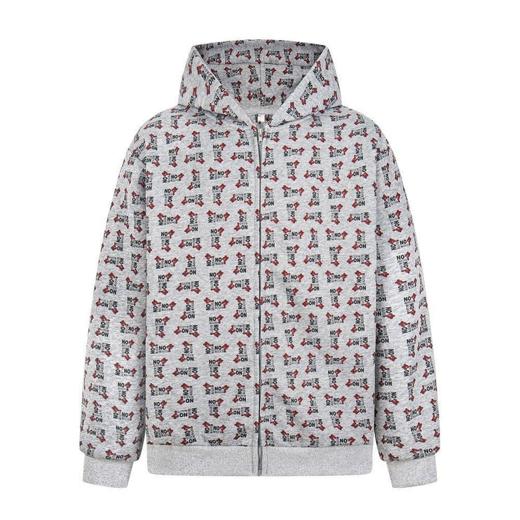 TALKLESSFASHION Digital print letter zip  hooded cardigan sweatshirt