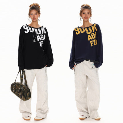 TALKLESSFASHION Disruptive Lettering Off-Shoulder Top