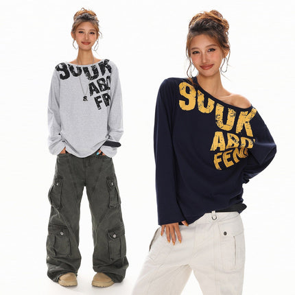 TALKLESSFASHION Disruptive Lettering Off-Shoulder Top