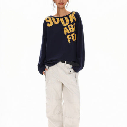 TALKLESSFASHION Disruptive Lettering Off-Shoulder Top
