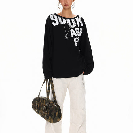 TALKLESSFASHION Disruptive Lettering Off-Shoulder Top