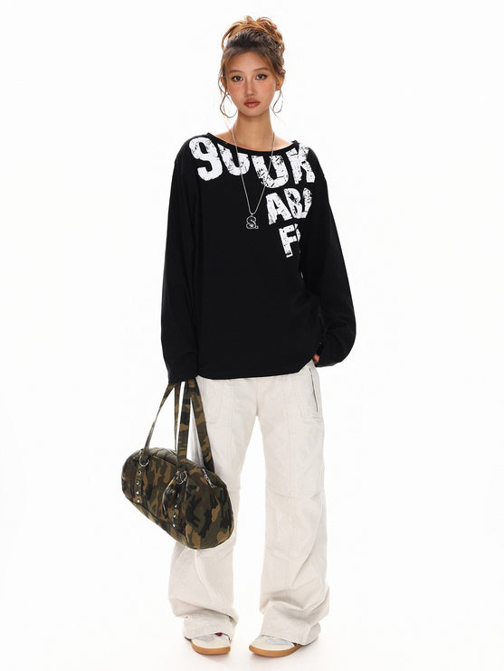 TALKLESSFASHION Disruptive Lettering Off-Shoulder Top