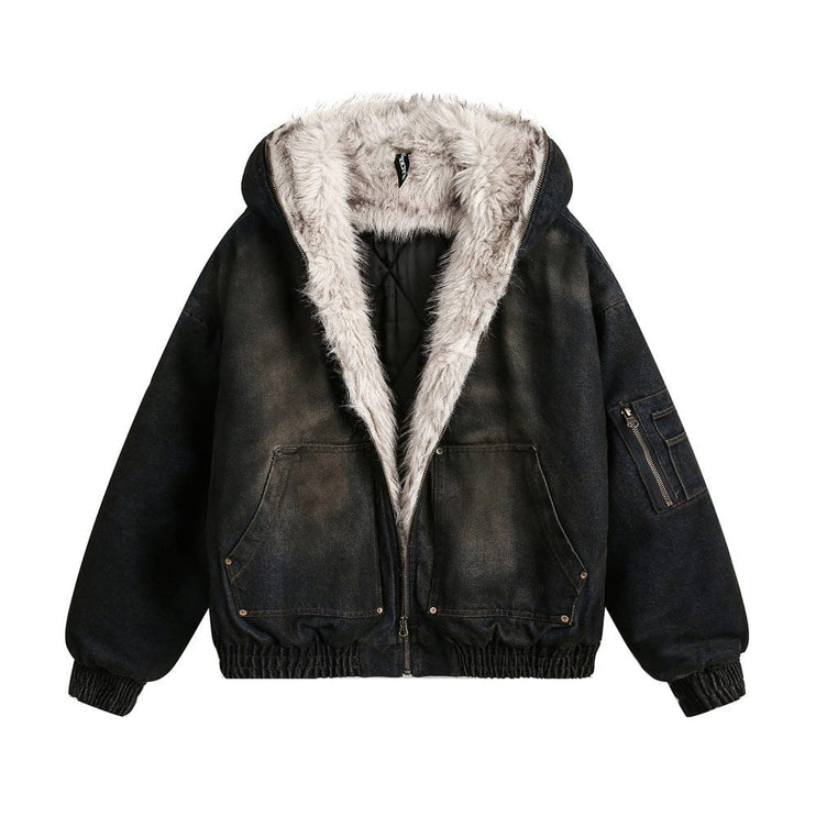 TALKLESSFASHION Distressed Cotton Denim Hooded Coat Jacket—7854