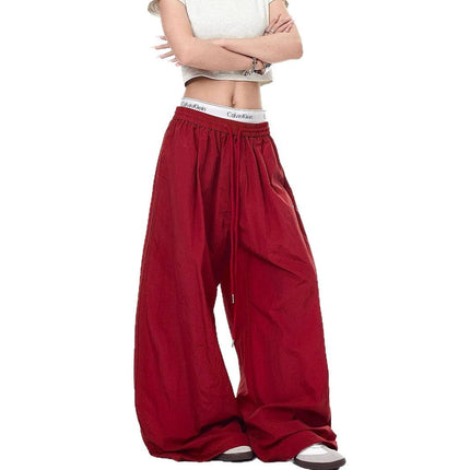 TALKLESSFASHION Drawstring pleats, quick-drying paratrooper pants, women's summer loose drape, wide-leg pants, hip-hop, American vintage jazz dance, scimitar pants