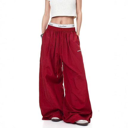 TALKLESSFASHION Drawstring pleats, quick-drying paratrooper pants, women's summer loose drape, wide-leg pants, hip-hop, American vintage jazz dance, scimitar pants