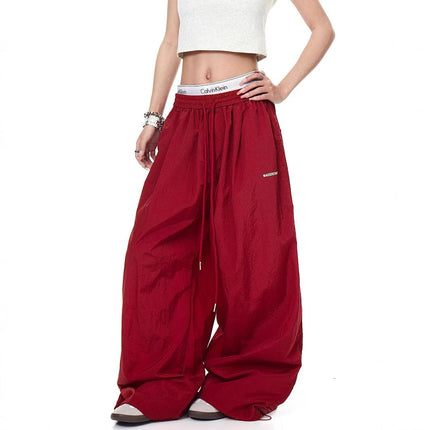TALKLESSFASHION Drawstring pleats, quick-drying paratrooper pants, women's summer loose drape, wide-leg pants, hip-hop, American vintage jazz dance, scimitar pants