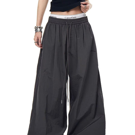 TALKLESSFASHION Drawstring pleats, quick-drying paratrooper pants, women's summer loose drape, wide-leg pants, hip-hop, American vintage jazz dance, scimitar pants