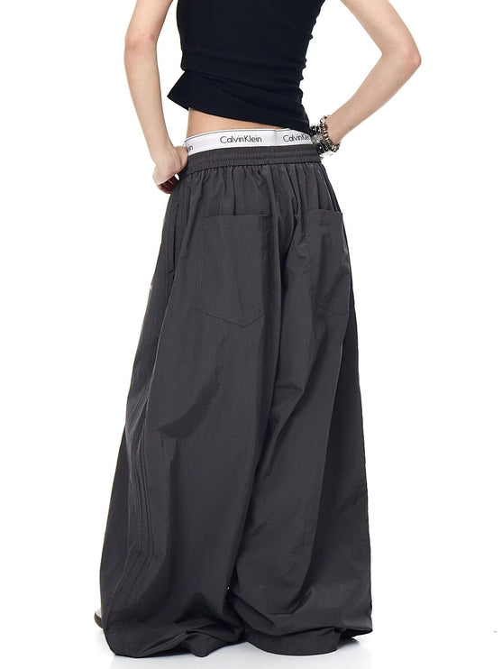 TALKLESSFASHION Drawstring pleats, quick-drying paratrooper pants, women's summer loose drape, wide-leg pants, hip-hop, American vintage jazz dance, scimitar pants