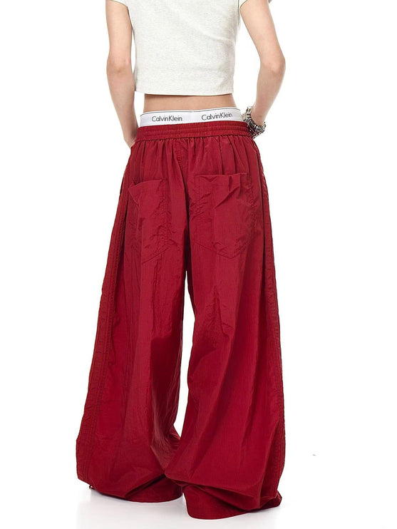 TALKLESSFASHION Drawstring pleats, quick-drying paratrooper pants, women's summer loose drape, wide-leg pants, hip-hop, American vintage jazz dance, scimitar pants