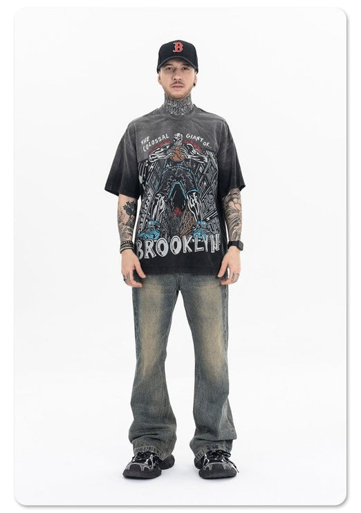 TALKLESSFASHION Dyed Retro Printed T-Shirt —- 7090