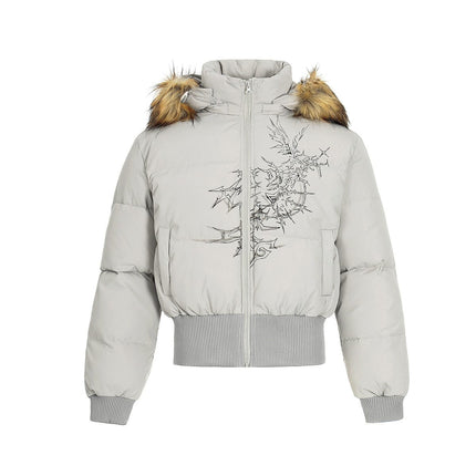 TALKLESSFASHION Elysian Frost Luxe Fur-Collar Puffer Jacket