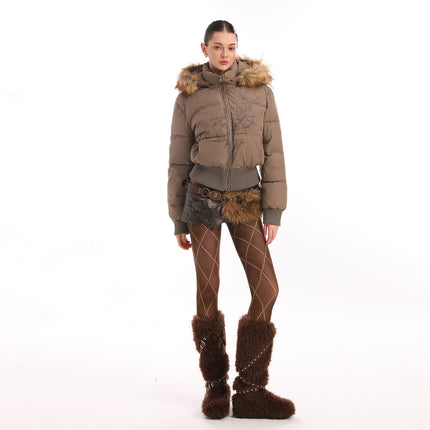 TALKLESSFASHION Elysian Frost Luxe Fur-Collar Puffer Jacket