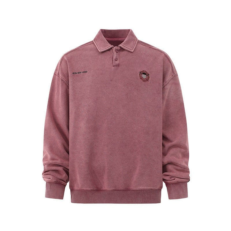 TALKLESSFASHION Embroidered Lapel Pullover Sweatshirt