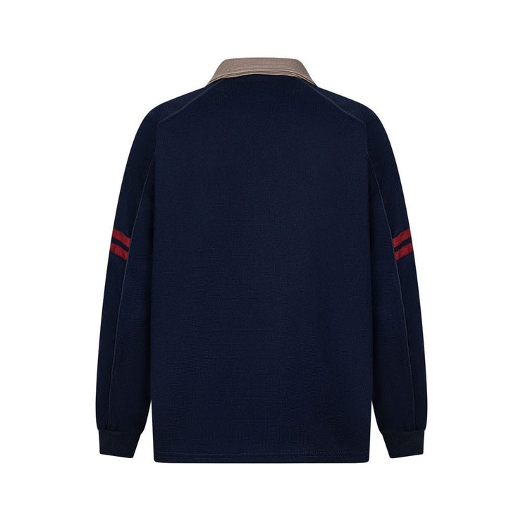 TALKLESSFASHION embroidered letter contrast color lapel long-sleeved top casual