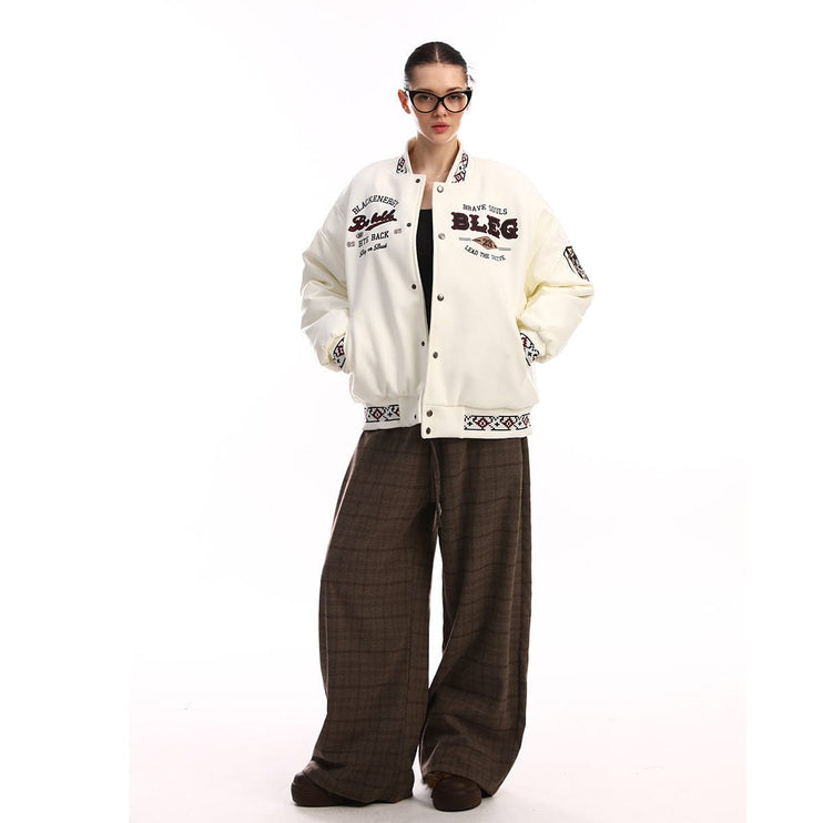 TALKLESSFASHION Embroidery Campus Style Cotton jacket