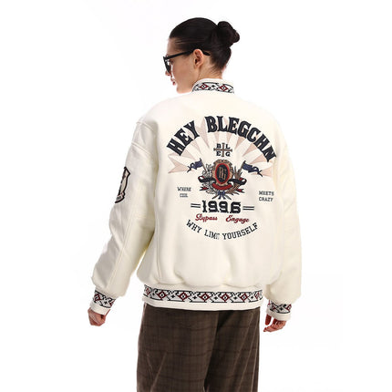 TALKLESSFASHION Embroidery Campus Style Cotton jacket