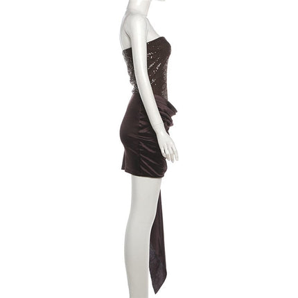 TALKLESSFASHION Europe and the United States 2025 autumn and winter cross-border new temperament sleeveless bandeau open-back fashion irregular streamer dress