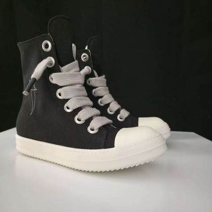 TALKLESSFASHION Europe Station Platform Shoes 2023 New High Top Shoes Men's Canvas Platform Pentagram Couple Shoes Casual Booties Women