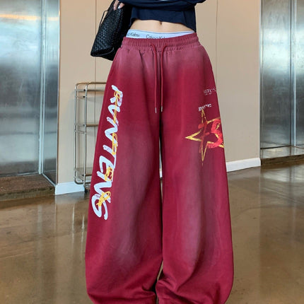 TALKLESSFASHION European and American vintage graffiti hot girl style star letter print washed gradient sweatpants women's autumn jazz dance scimitar pants