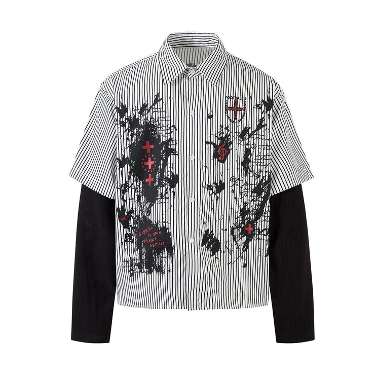 TALKLESSFASHION fake two-piece striped shirt with long sleeves