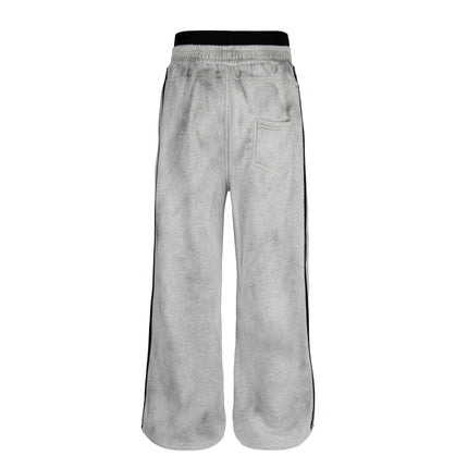 TALKLESSFASHION Fall 2025 American high street dirty and worn letter double waist sweatpants for men and women with a sense of design scimitar wide-leg pants