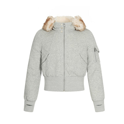 TALKLESSFASHION Fleece Lined Padded Clothes Fur Collar Jacket