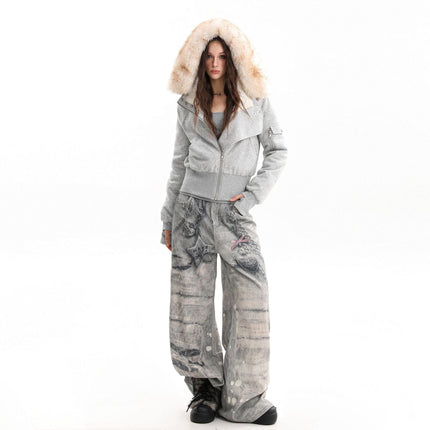 TALKLESSFASHION Fleece Lined Padded Clothes Fur Collar Jacket