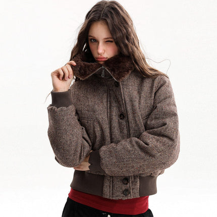TALKLESSFASHION fur collar fleece padded jacket
