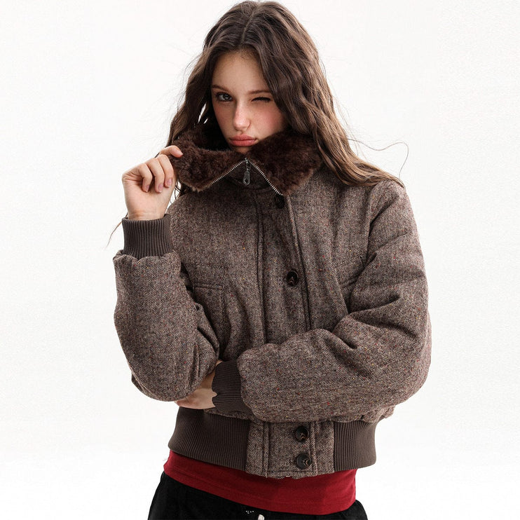 TALKLESSFASHION fur collar fleece padded jacket
