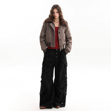 TALKLESSFASHION fur collar fleece padded jacket