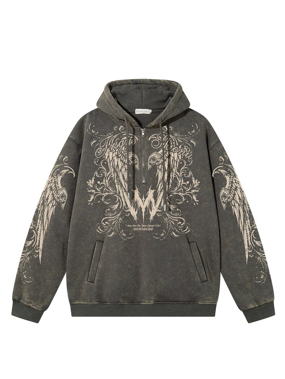 TALKLESSFASHION Graphic  Washed Hooded Pullover