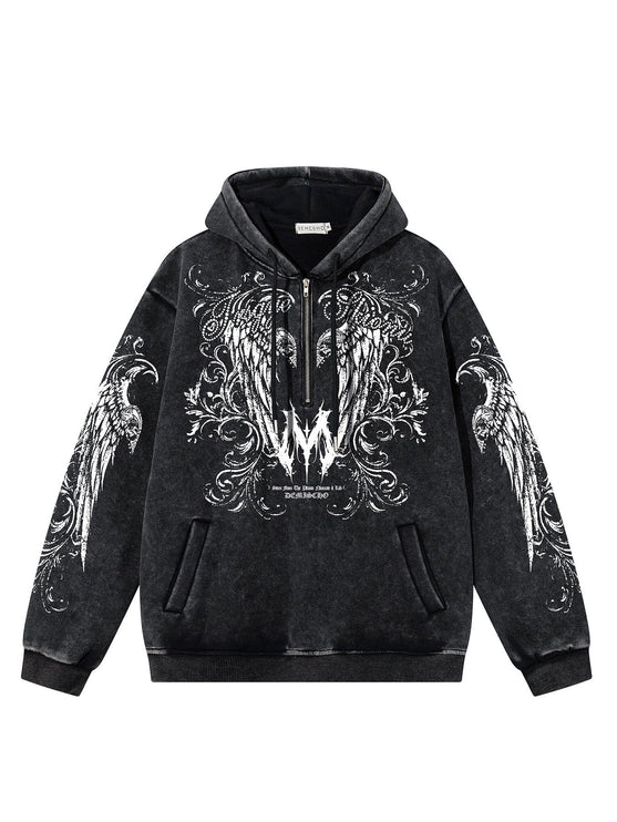 TALKLESSFASHION Graphic  Washed Hooded Pullover