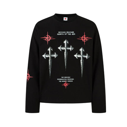 TALKLESSFASHION Hip-Hop Dark Cross Graphic Long Sleeve Tee