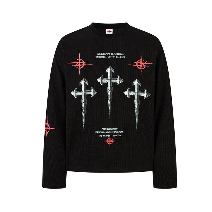 TALKLESSFASHION Hip-Hop Dark Cross Graphic Long Sleeve Tee