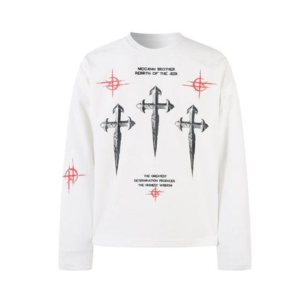 TALKLESSFASHION Hip-Hop Dark Cross Graphic Long Sleeve Tee