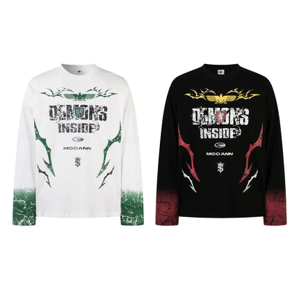 TALKLESSFASHION Hip-Hop Motorcycle Dark Print Long Sleeve Tee