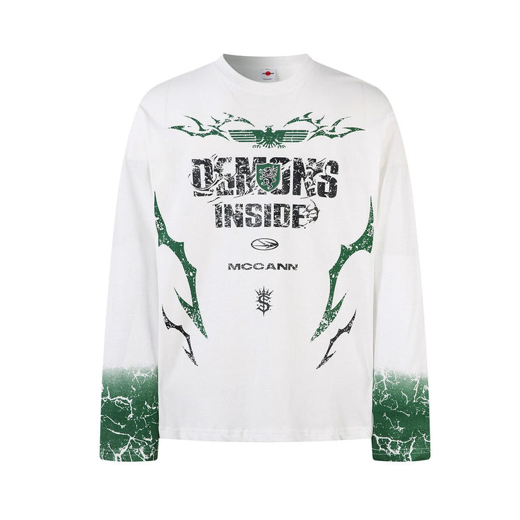 TALKLESSFASHION Hip-Hop Motorcycle Dark Print Long Sleeve Tee